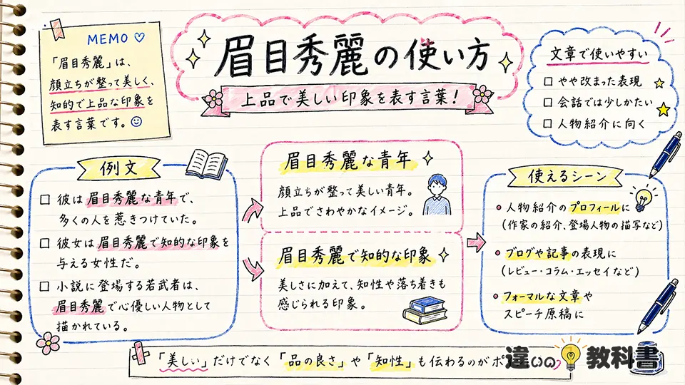 眉目秀麗の意味がわかったら使い方と例文を確認しよう