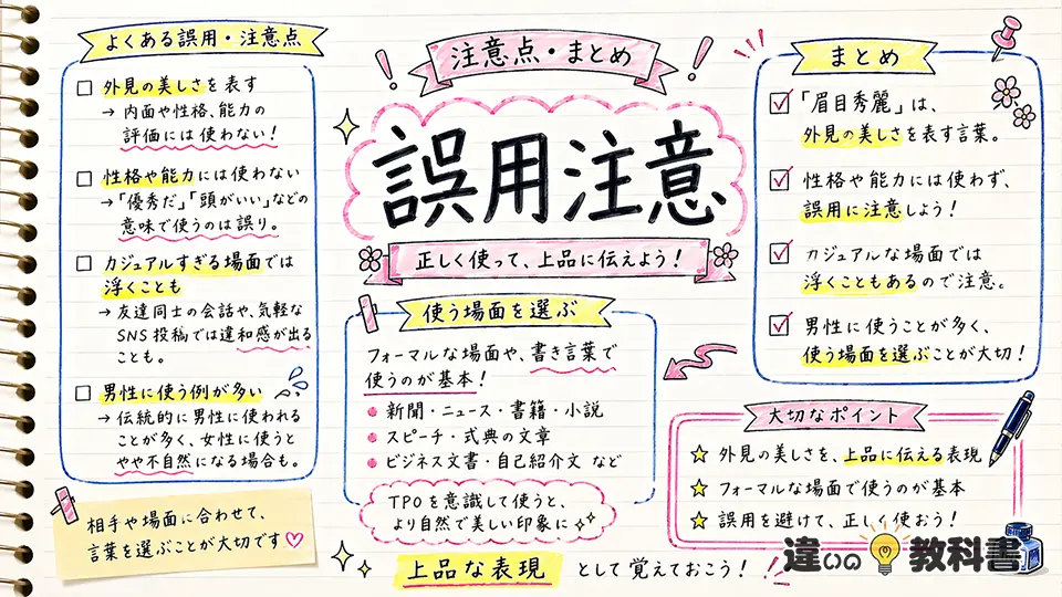 眉目秀麗の意味を踏まえて誤用を避けよう