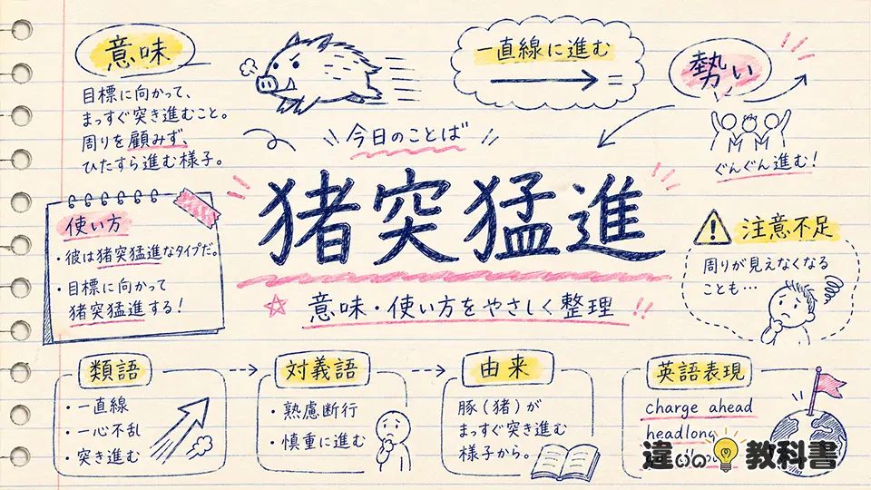 猪突猛進(ちょとつもうしん)の意味や使い方【図解Note】