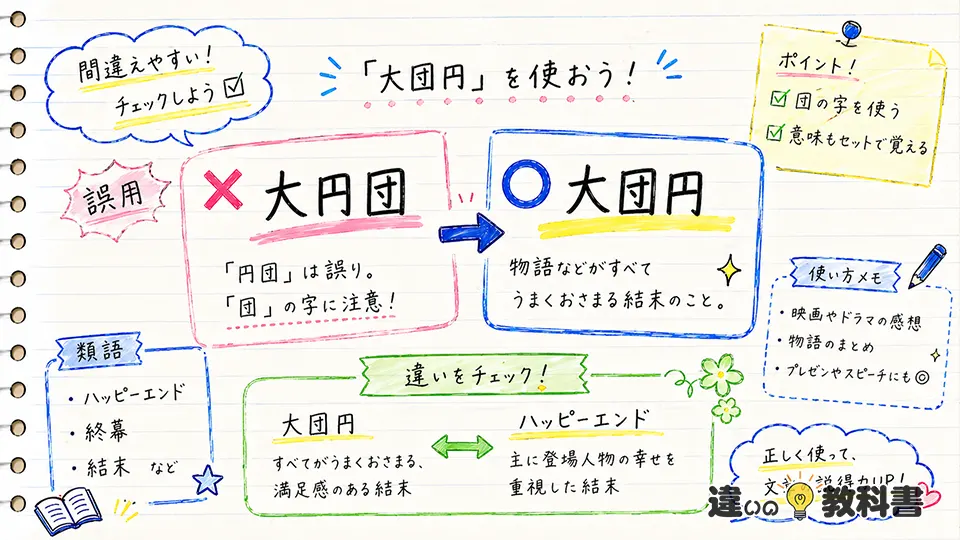 大団円の意味で迷いやすい誤用と類語を整理する
