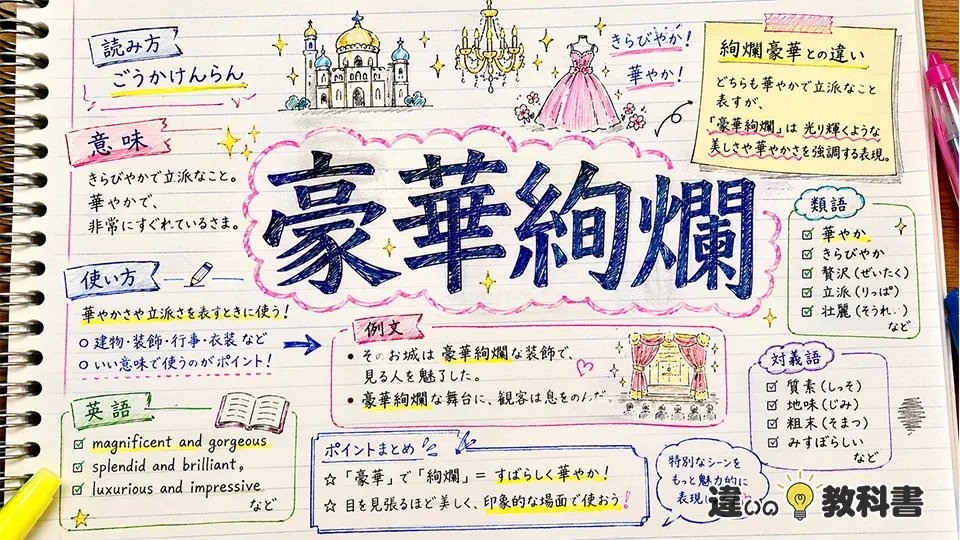 豪華絢爛(ごうかけんらん)の意味や使い方【図解Note】