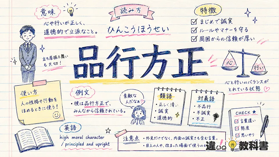 品行方正(ひんこうほうせい)の意味や使い方【図解Note】