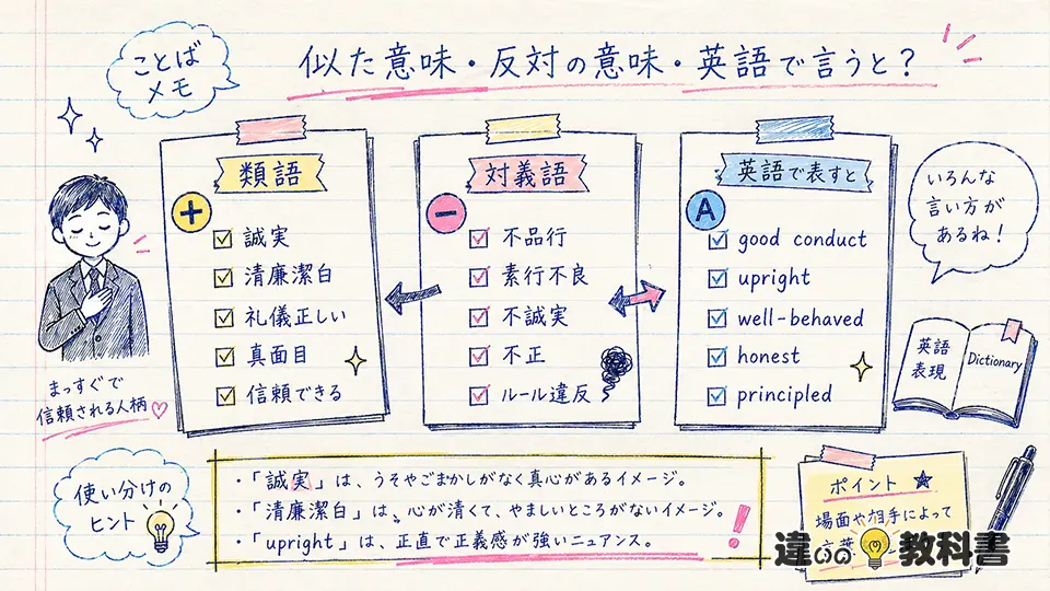 品行方正の意味｜類語・対義語・英語表現の違い