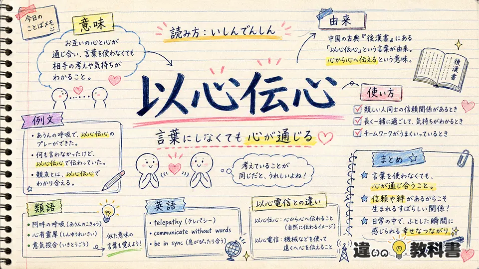 以心伝心(いしんでんしん)の意味や使い方【図解Note】