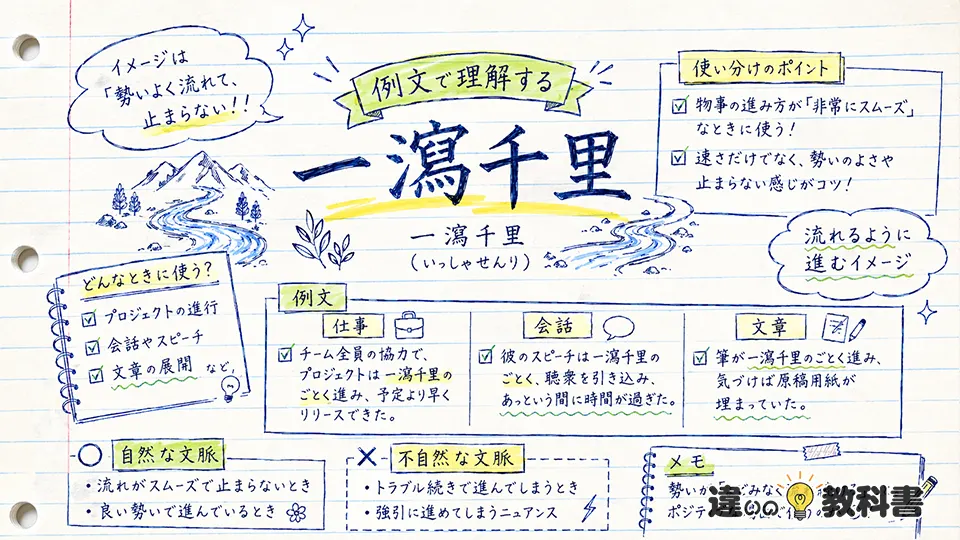 一瀉千里の意味を例文で具体的に理解する
