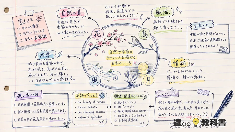 花鳥風月(かちょうふうげつ)の意味や使い方【図解Note】