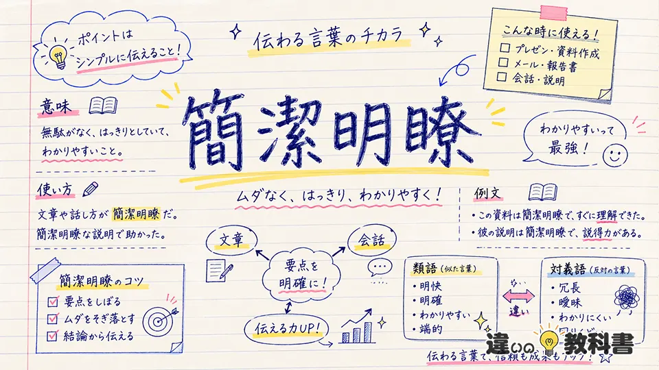 簡潔明瞭(かんけつめいりょう)の意味や使い方【図解Note】