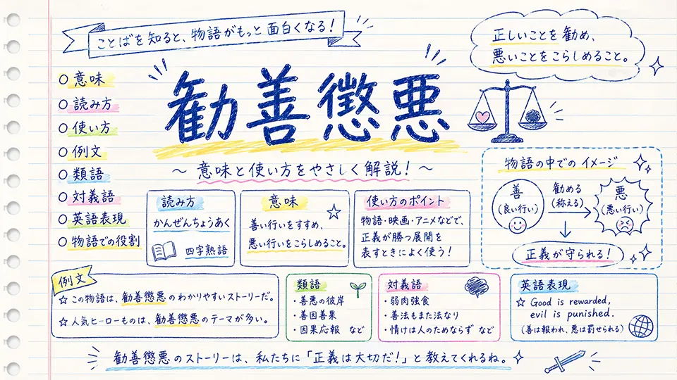 勧善懲悪(かんぜんちょうあく)の意味や使い方【図解Note】