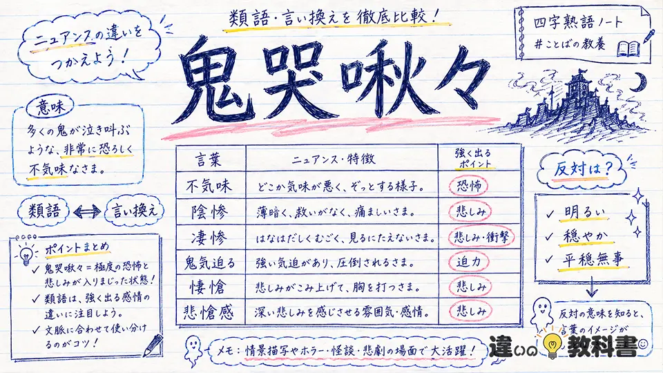 鬼哭啾々の意味と類語・言い換え