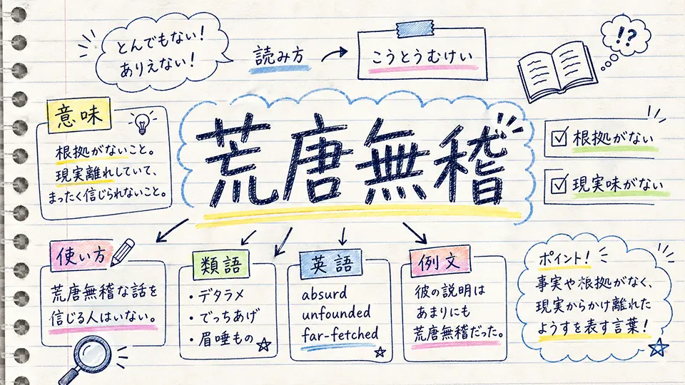 荒唐無稽(こうとうむけい)の意味や使い方【図解Note】