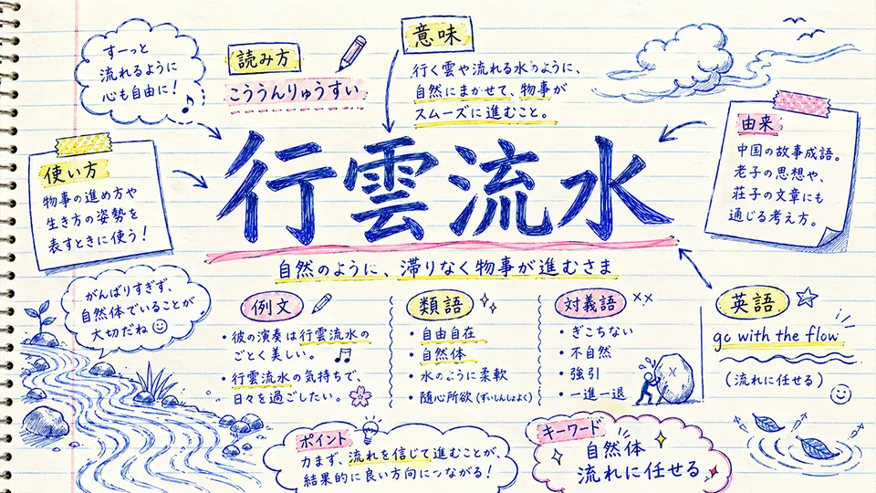 行雲流水(こううんりゅうすい】の意味や使い方【図解Note】