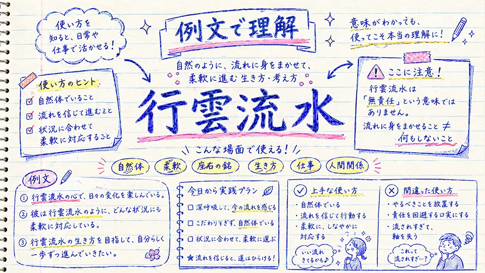 行雲流水の意味を使い方と例文で理解する
