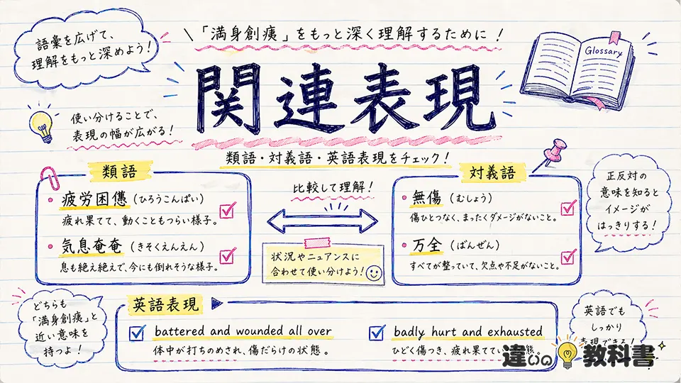 満身創痍の意味を深くする関連表現も押さえる