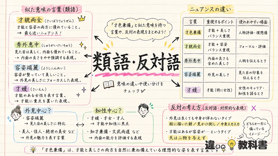 才色兼備の意味に近い言葉と反対語