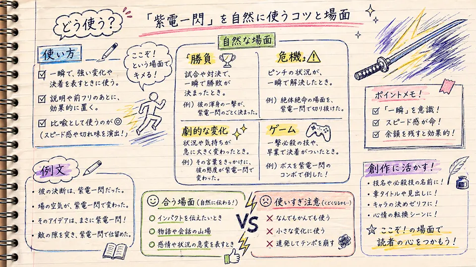 紫電一閃の意味が自然に伝わる使い方