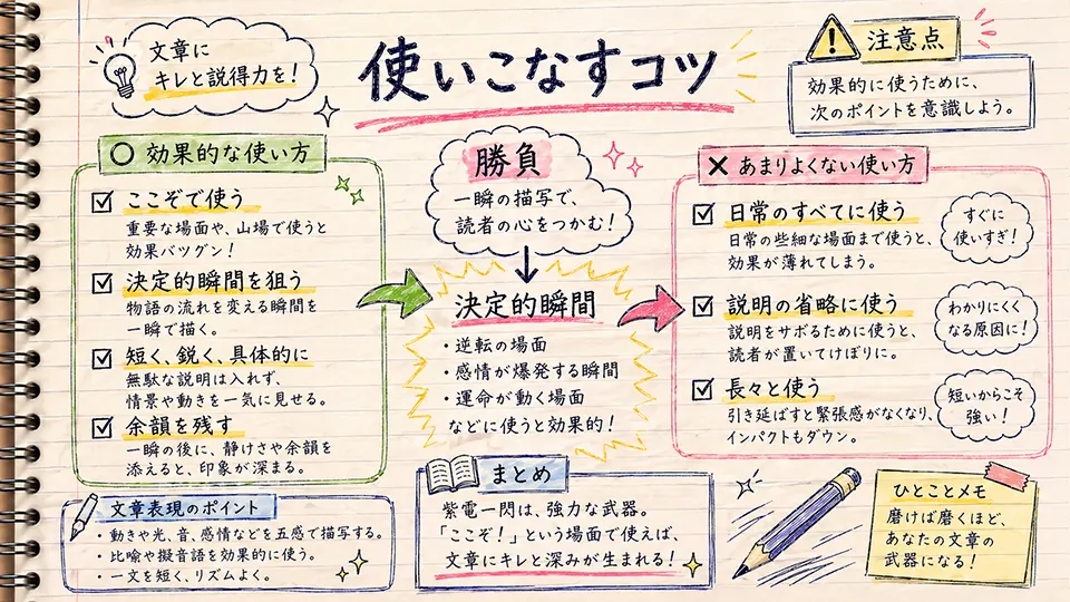 紫電一閃の意味を文章で使いこなすコツ