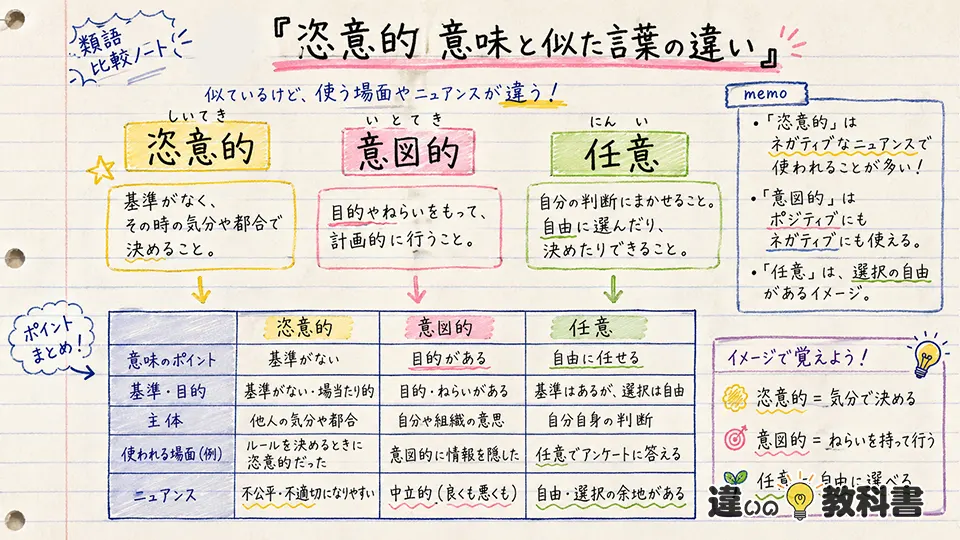恣意的 意味と似た言葉の違い