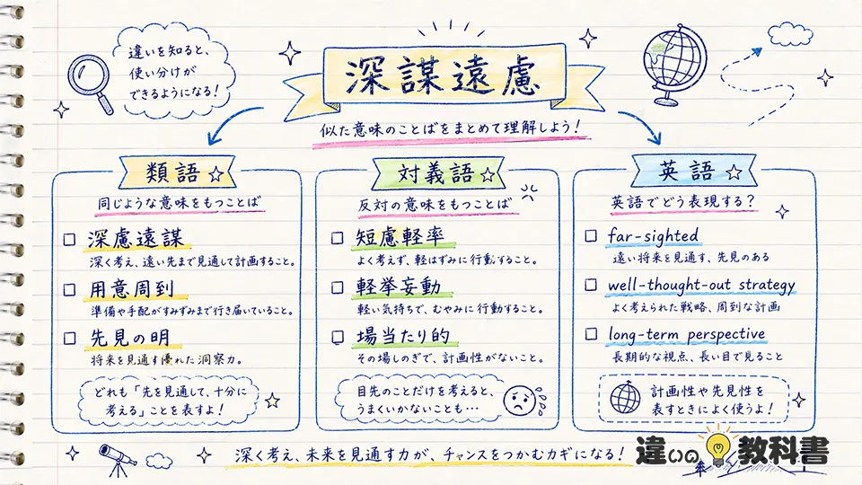 深謀遠慮の意味が深まる類語・対義語・英語