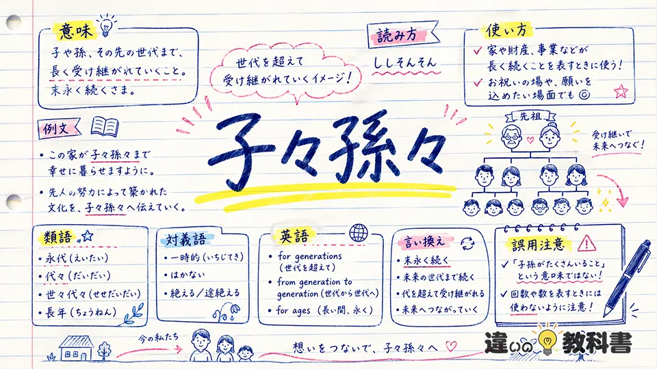 子々孫々(ししそんそん)の意味や使い方【図解Note】