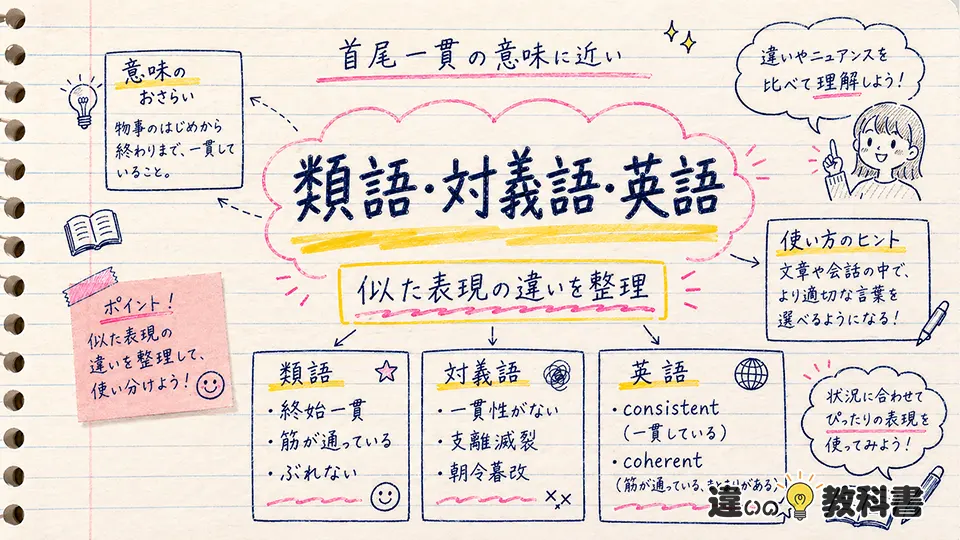 首尾一貫の意味に近い類語・対義語・英語表現