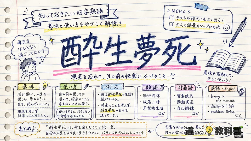 酔生夢死(すいせいむし)の意味や使い方【図解Note】