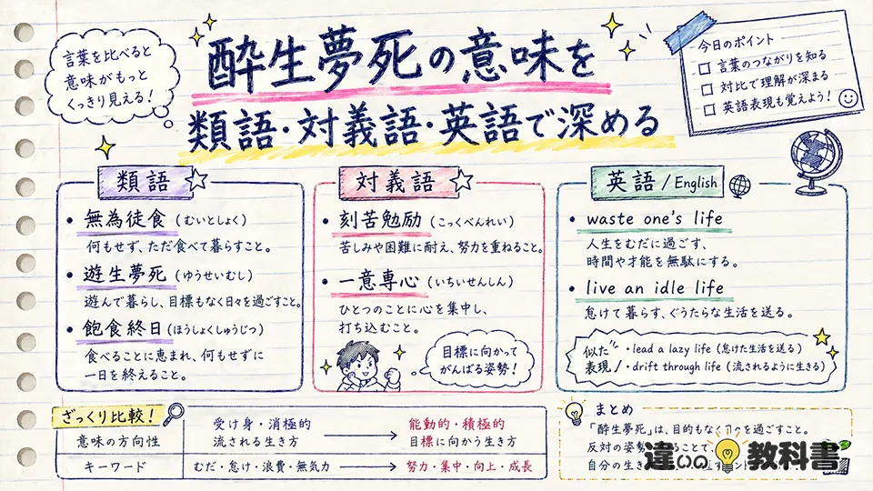 酔生夢死の意味を類語・対義語・英語で深める