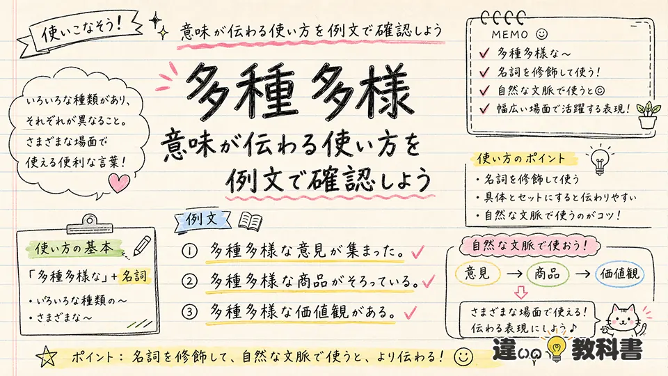 多種多様の意味が伝わる使い方を例文で確認しよう