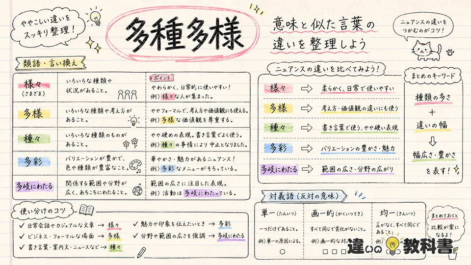 多種多様の意味と似た言葉の違いを整理しよう