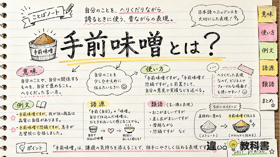手前味噌(てまえみそ)の意味や使い方【図解Note】