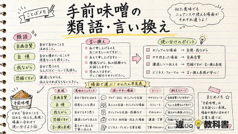 手前味噌の意味とあわせて覚えたい類語・言い換え