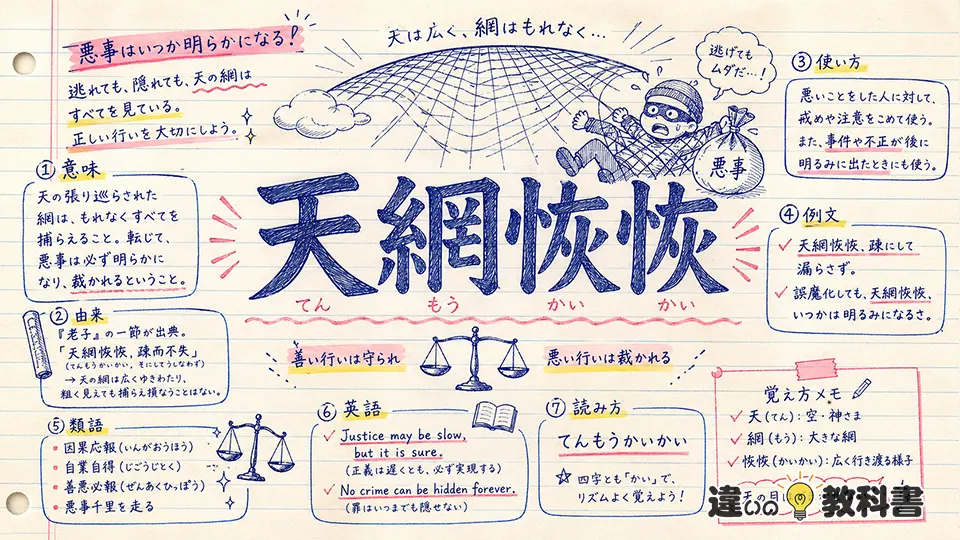 天網恢恢(てんもうかいかい)の意味や使い方【図解Note】