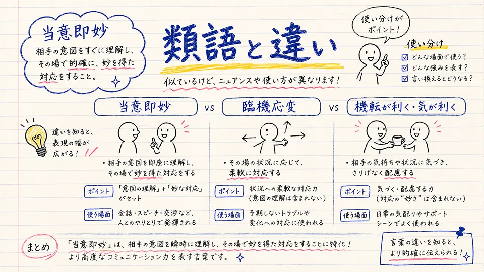 当意即妙の意味に近い類語と違い