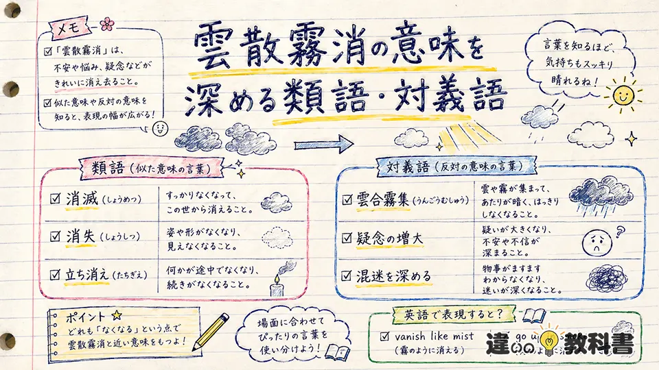 雲散霧消の意味を深める類語・対義語