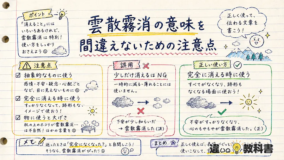雲散霧消の意味を間違えないための注意点