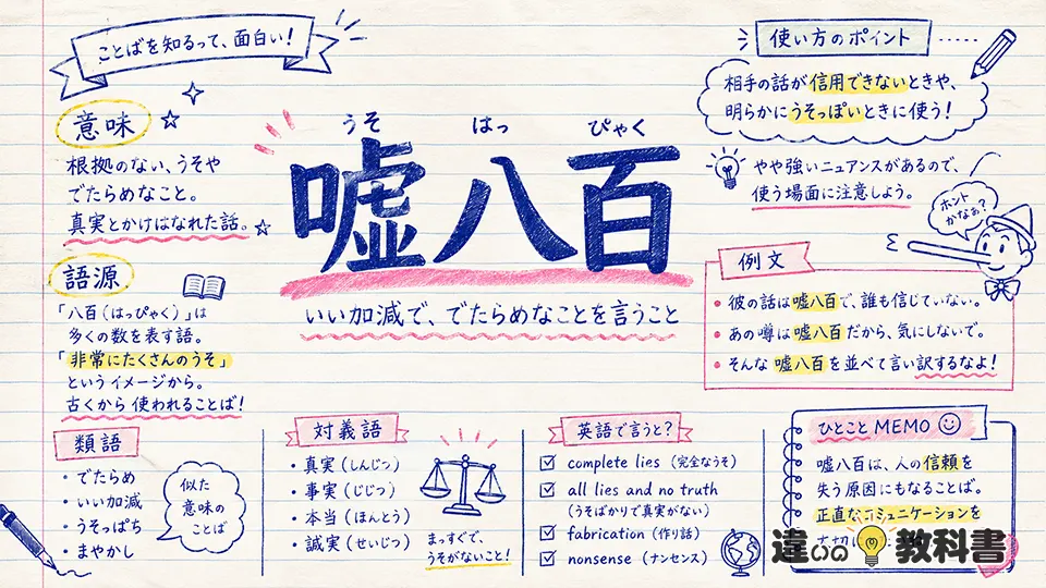 嘘八百(うそはっぴゃく)の意味や使い方【図解Note】
