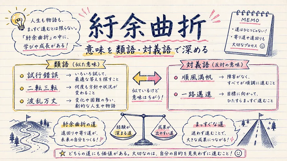 紆余曲折 意味を類語・対義語で深める