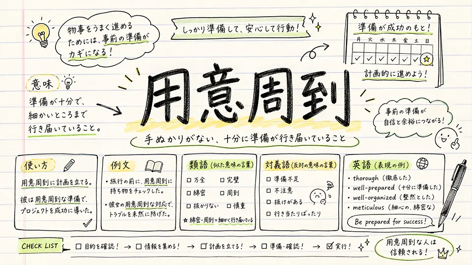 用意周到(よういしゅうとう)の意味や使い方【図解Note】