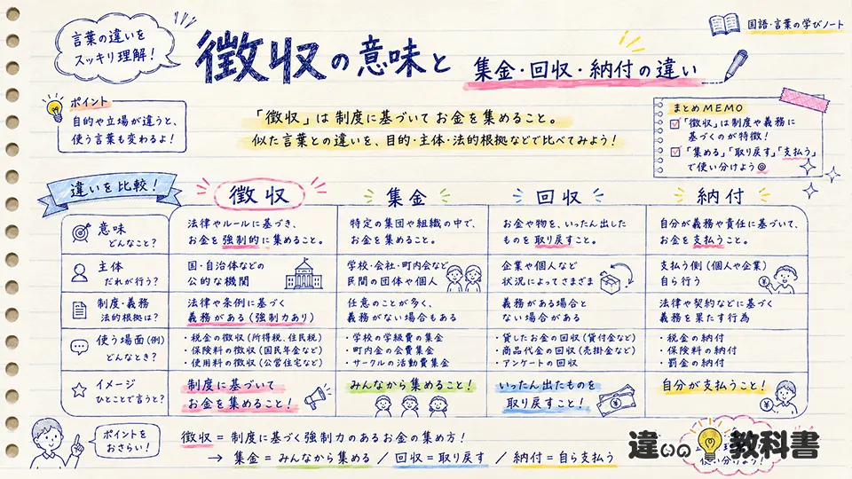 徴収の意味と集金・回収・納付の違い