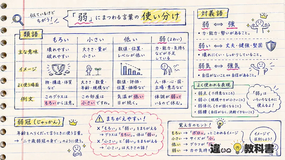 弱の意味と間違えやすい言葉の違い