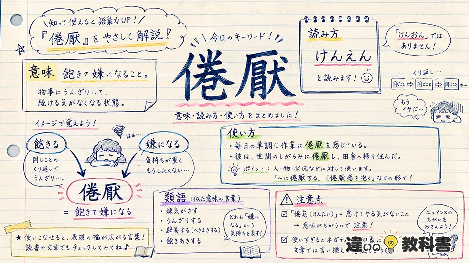 倦厭（けんえん）の意味や使い方【図解Note】