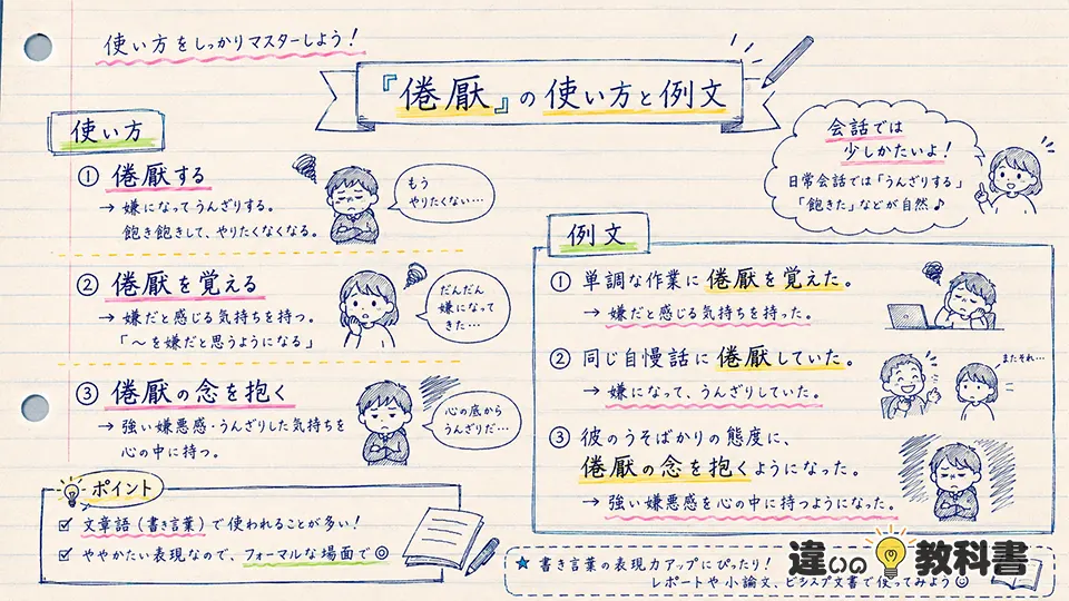 倦厭の意味が伝わる使い方と例文