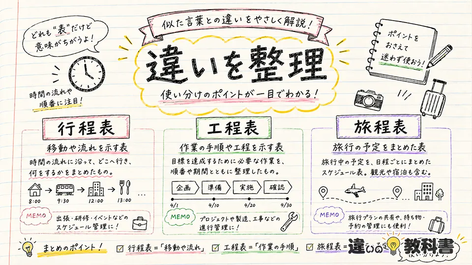 行程表の意味と工程表・旅程表との違い