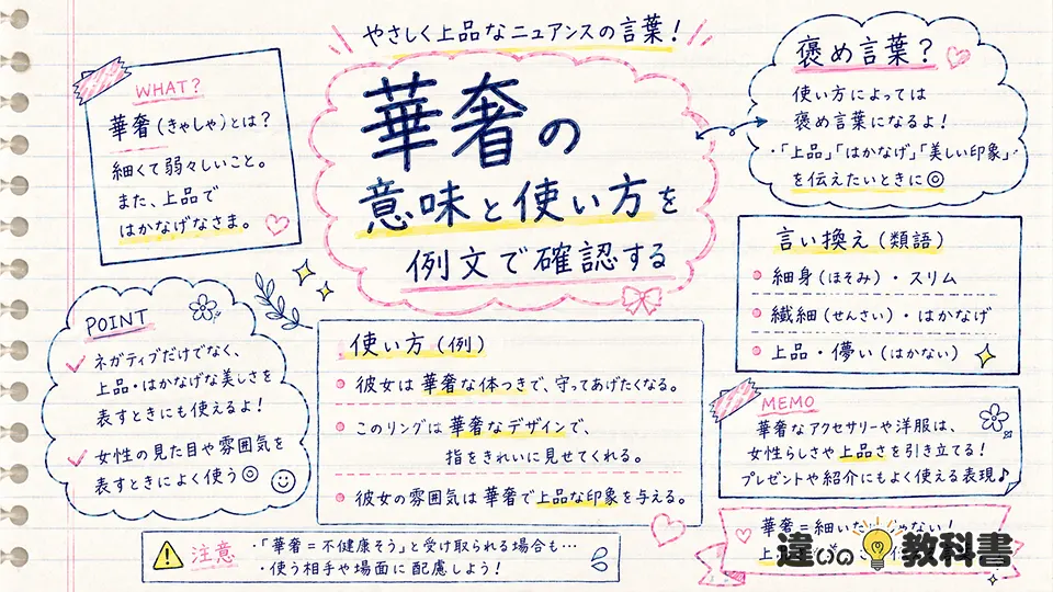 華奢の意味と使い方を例文で確認する
