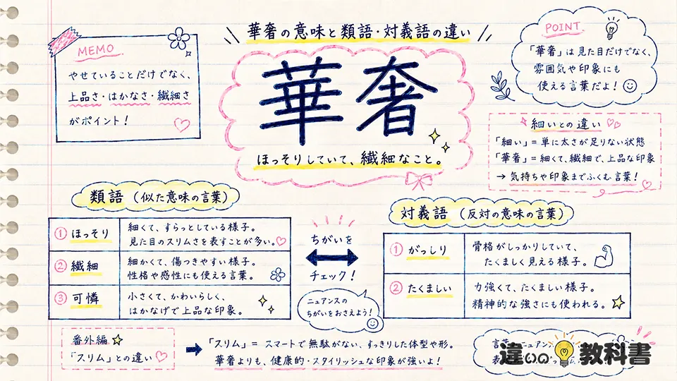華奢の意味と類語・対義語の違い