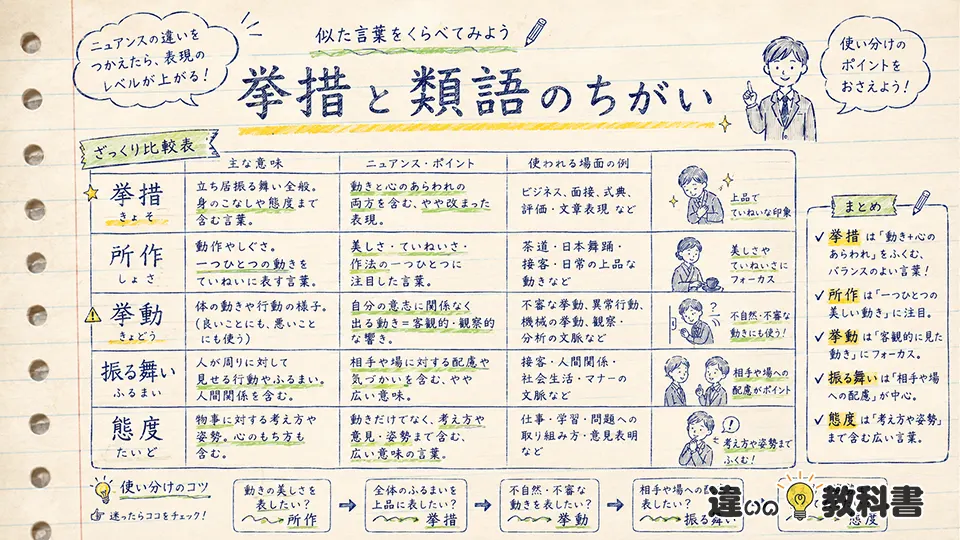 挙措の意味と類語の違い