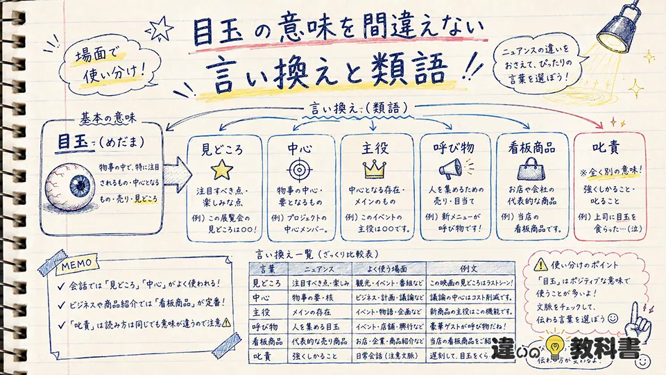 目玉の意味を間違えない言い換えと類語