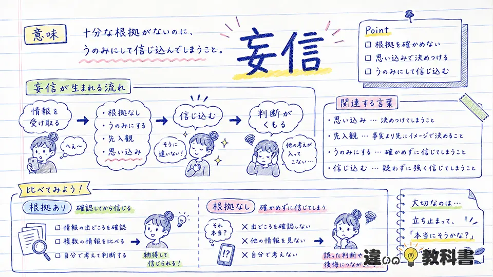 妄信の意味をわかりやすく言うと「根拠なく信じ込むこと」