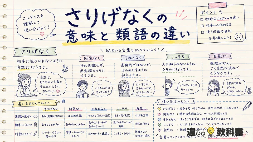 さりげなくの意味と類語の違い