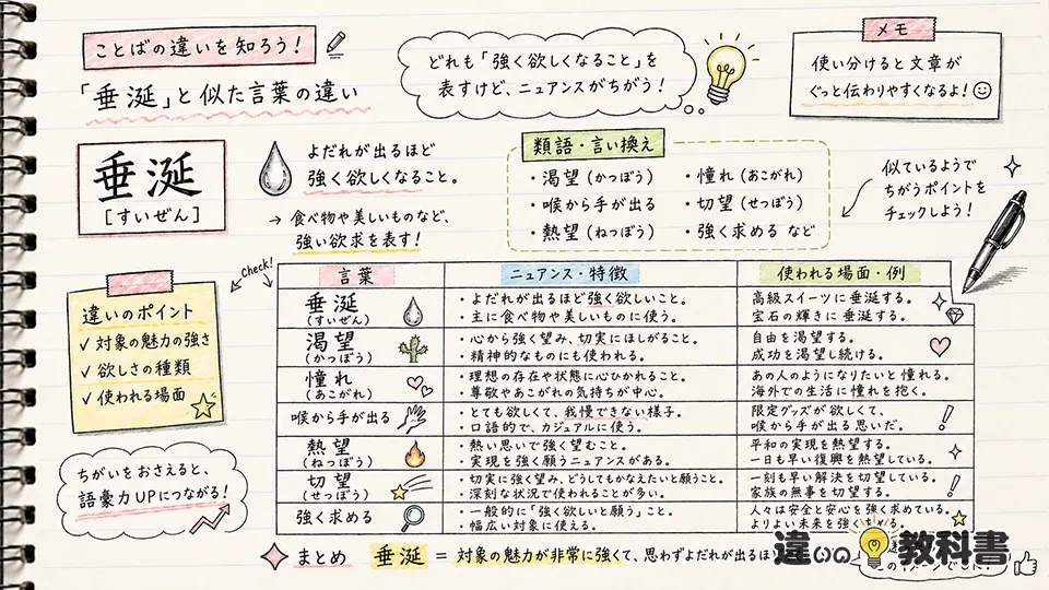 垂涎の意味と類語・言い換えの違い