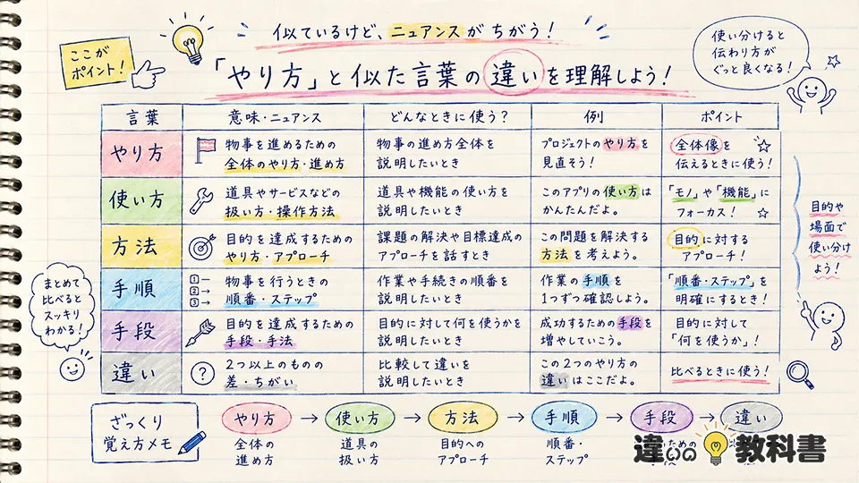 やり方の意味と似た言葉の違い